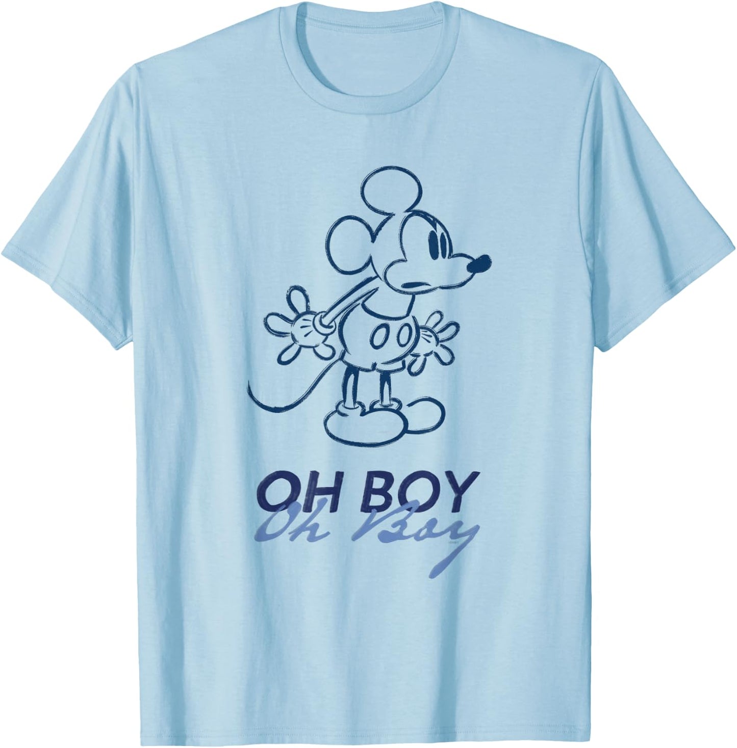 Disney Mickey Mouse Oh Boy Oh Boy Retro Vintage Lineart T-Shirt - T-Shirt | Light Blue