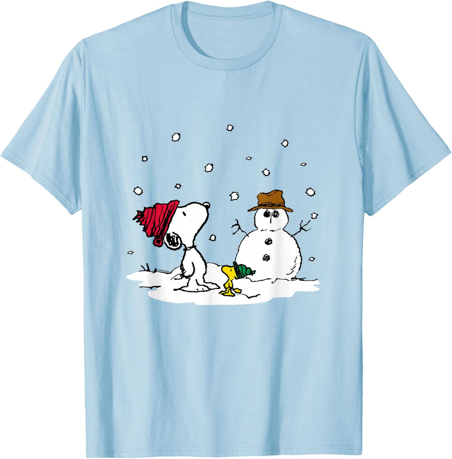 Peanuts - Snoopy Woodstock Snowman T-Shirt - T-Shirt | Light Blue