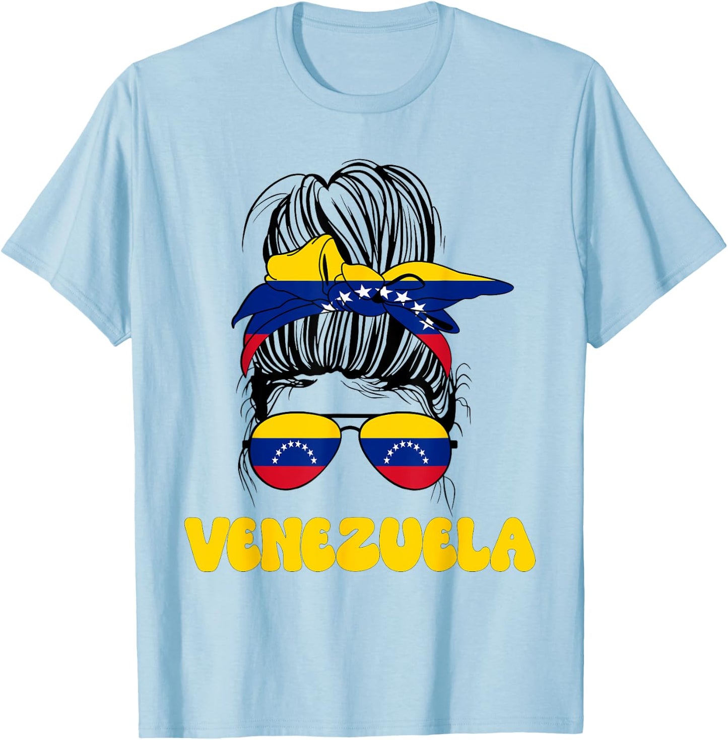 Venezuelan Women Messy Bun, Pride Venezuela Flag For Girls T-Shirt - T-Shirt | Light Blue