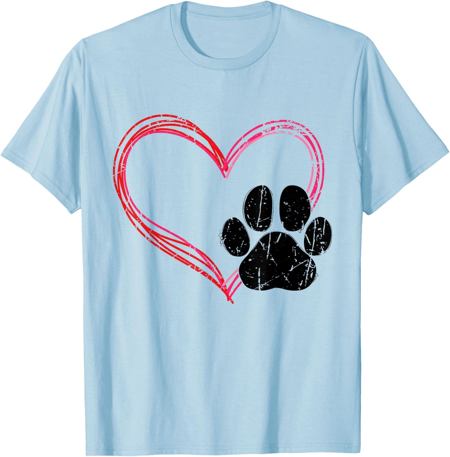 Love Heart Cat Dog Paw Print, Pet Gifts For Valentine's Day T-Shirt - T-Shirt | Light Blue