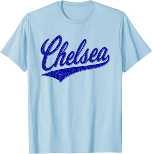 Chelsea London England Varsity Script Classic Sport Jersey T-Shirt - T-Shirt | Light Blue