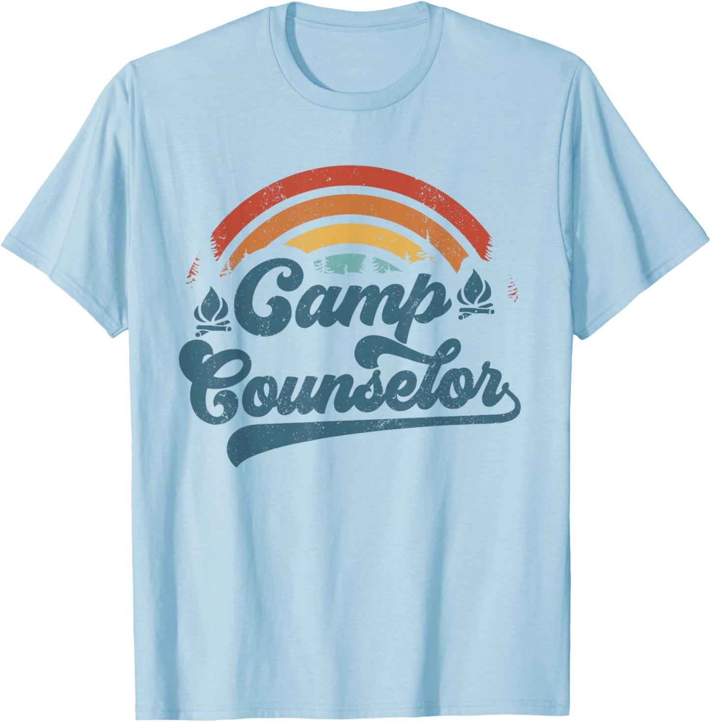 Summer Camp Counselor Staff Groovy Rainbow Camp Counselor T-Shirt - T-Shirt | Light Blue