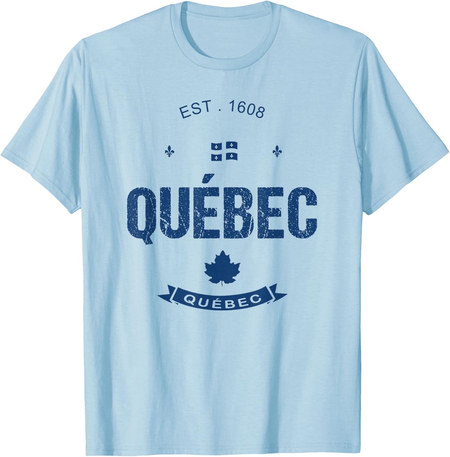 Holiday Vacation Quebec Travel Souvenirs Designs Quebec City Flag - Men's Classic Fit Short Sleeve - White - Small T-Shirt - T-Shirt | Light Blue