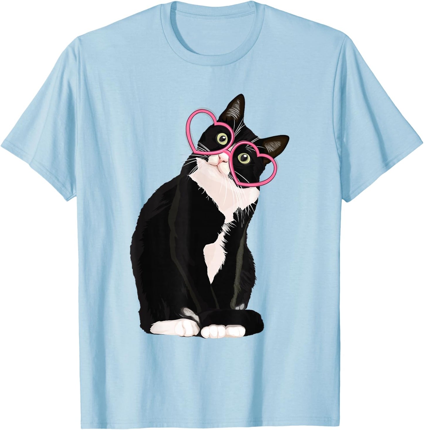 Cool Black Cat Kitten Red Heart Glasses Happy valentines Day T-Shirt - T-Shirt | Light Blue
