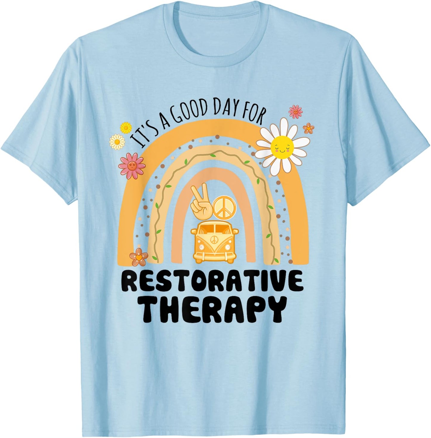 Rainbow Groovy Peace Restorative Therapy Vintage T-Shirt - T-Shirt | Light Blue