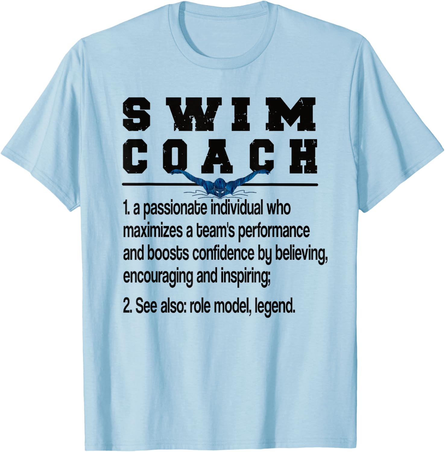 Best Swim Coaching Appreciation -Adults Grey Modern Letter Print T-Shirt - T-Shirt | Light Blue