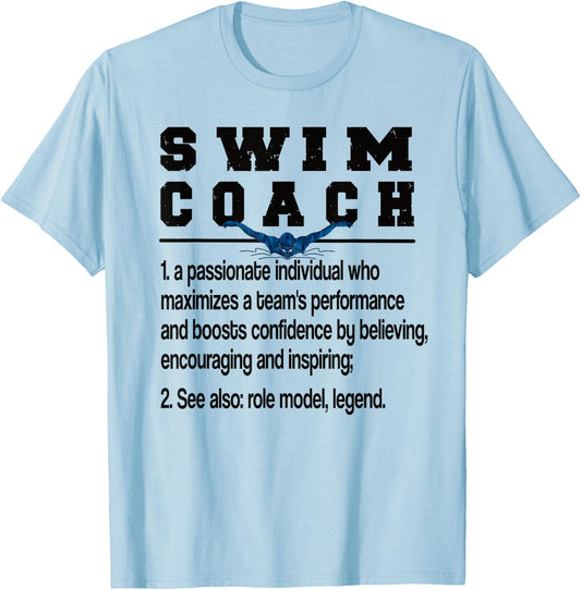 Best Swim Coaching Appreciation -Adults Grey Modern Letter Print T-Shirt - T-Shirt | Light Blue