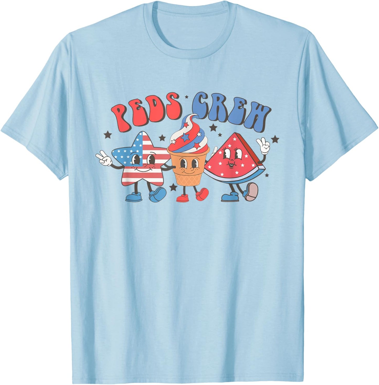 Retro Peds Crew Pediatric Nurse 4th Of July Independence Day T-Shirt - T-Shirt | Light Blue