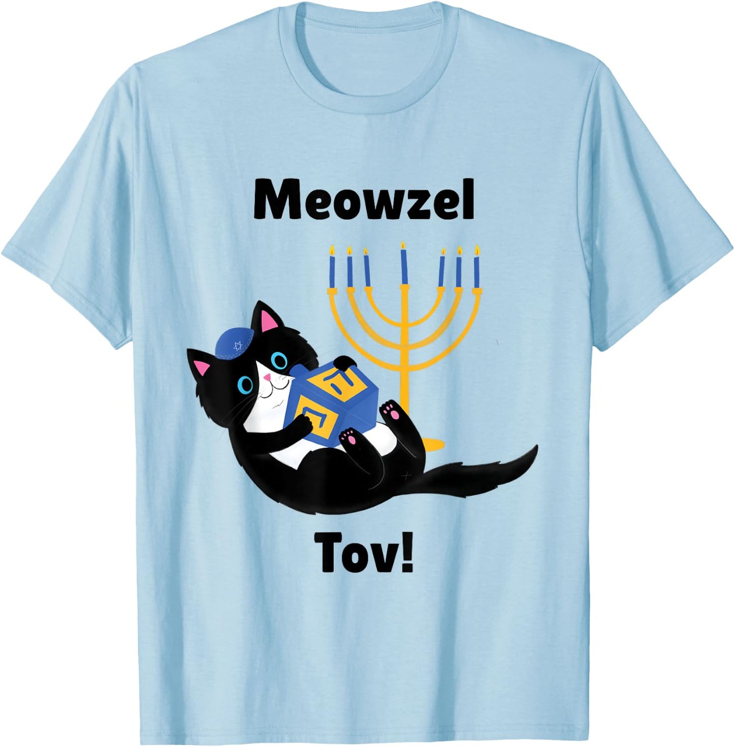 MeowzeL Tov | Hanukkah Cat Women Girls Kids T-Shirt - T-Shirt | Light Blue
