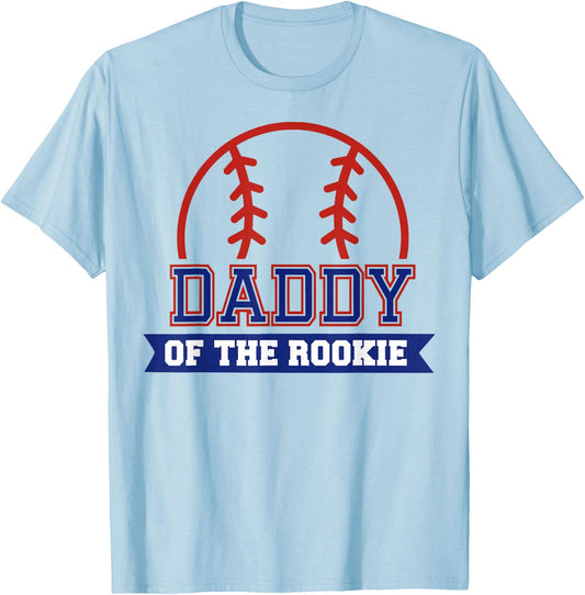 Daddy of Rookie 1st Birthday Baseball Theme Matching Party T-Shirt - T-Shirt | Light Blue