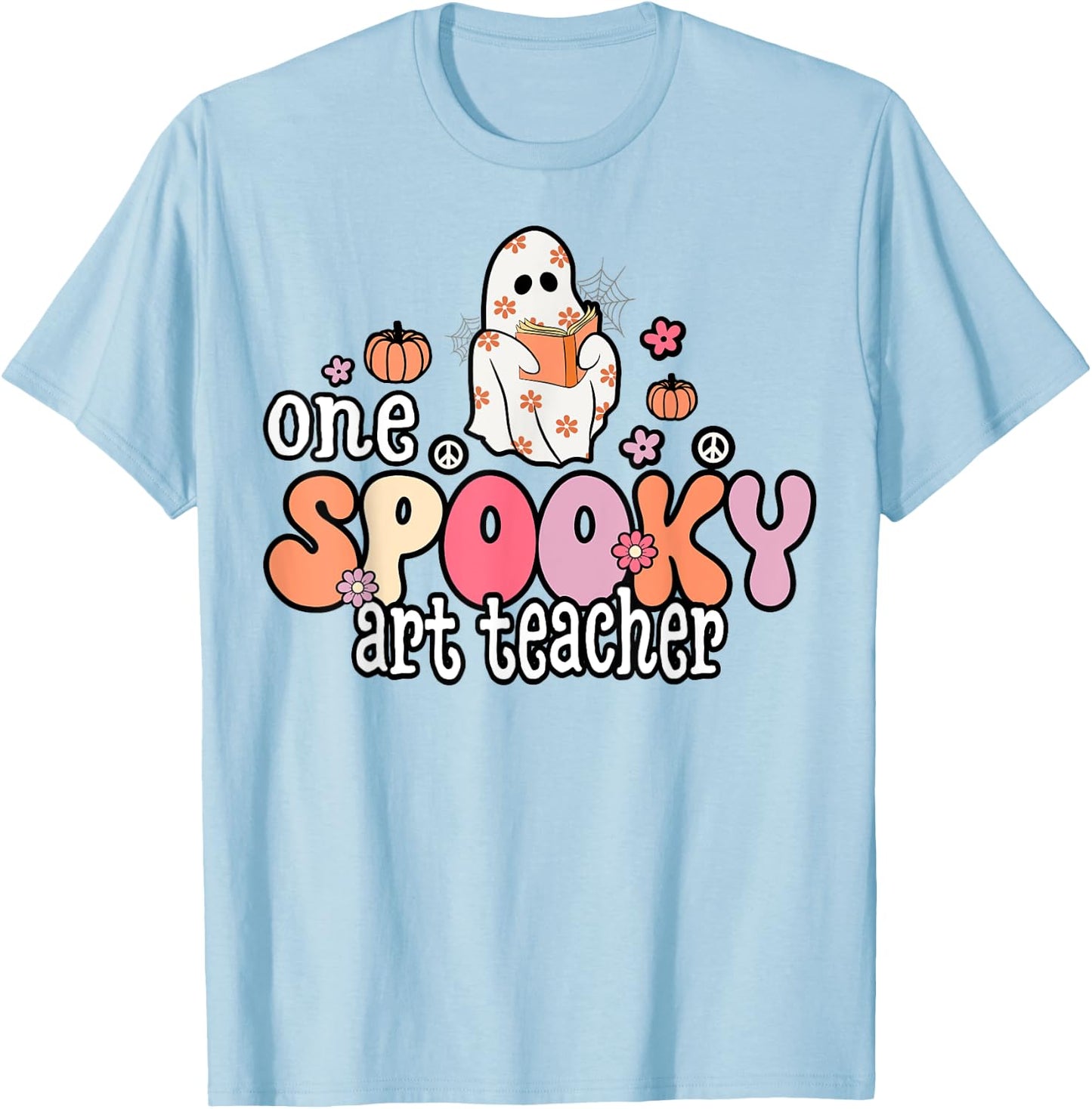 One Spooky Art Teacher Halloween Ghost Costume Retro Teacher Men Women T-Shirt - T-Shirt | Light Blue