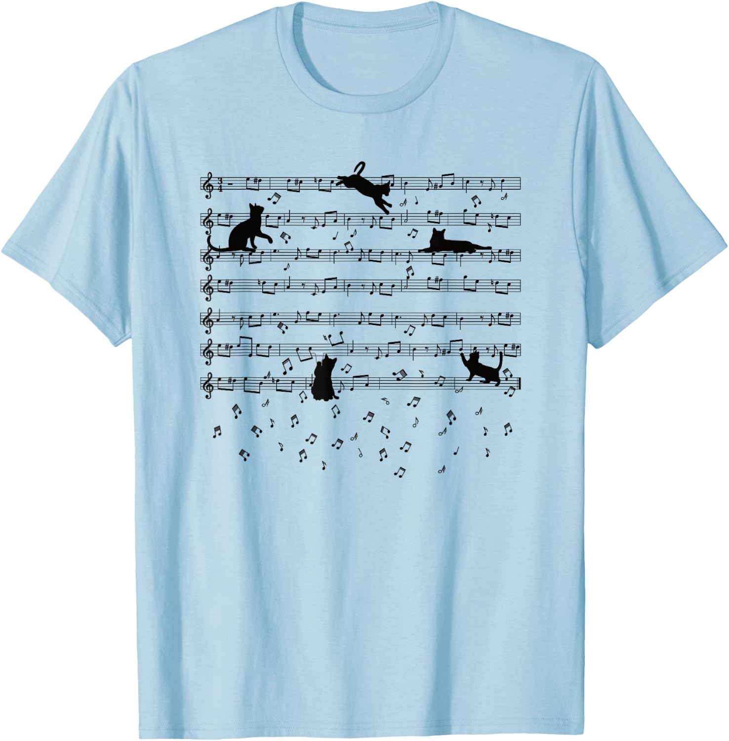 Cute Kitty Playing Music Note Clef Musician Music Cat Lover Small T-Shirt - T-Shirt | Light Blue