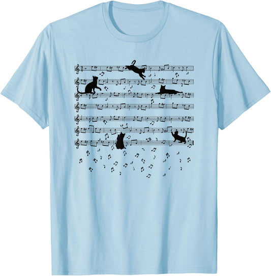 Cute Kitty Playing Music Note Clef Musician Music Cat Lover Small T-Shirt - T-Shirt | Light Blue