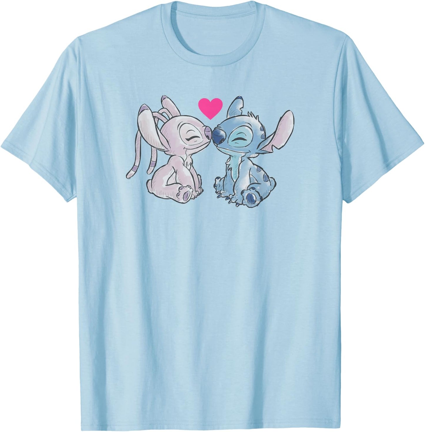 Disney Lilo & Stitch Valentine's Day Stitch & Angel Couple T-Shirt - T-Shirt | Light Blue