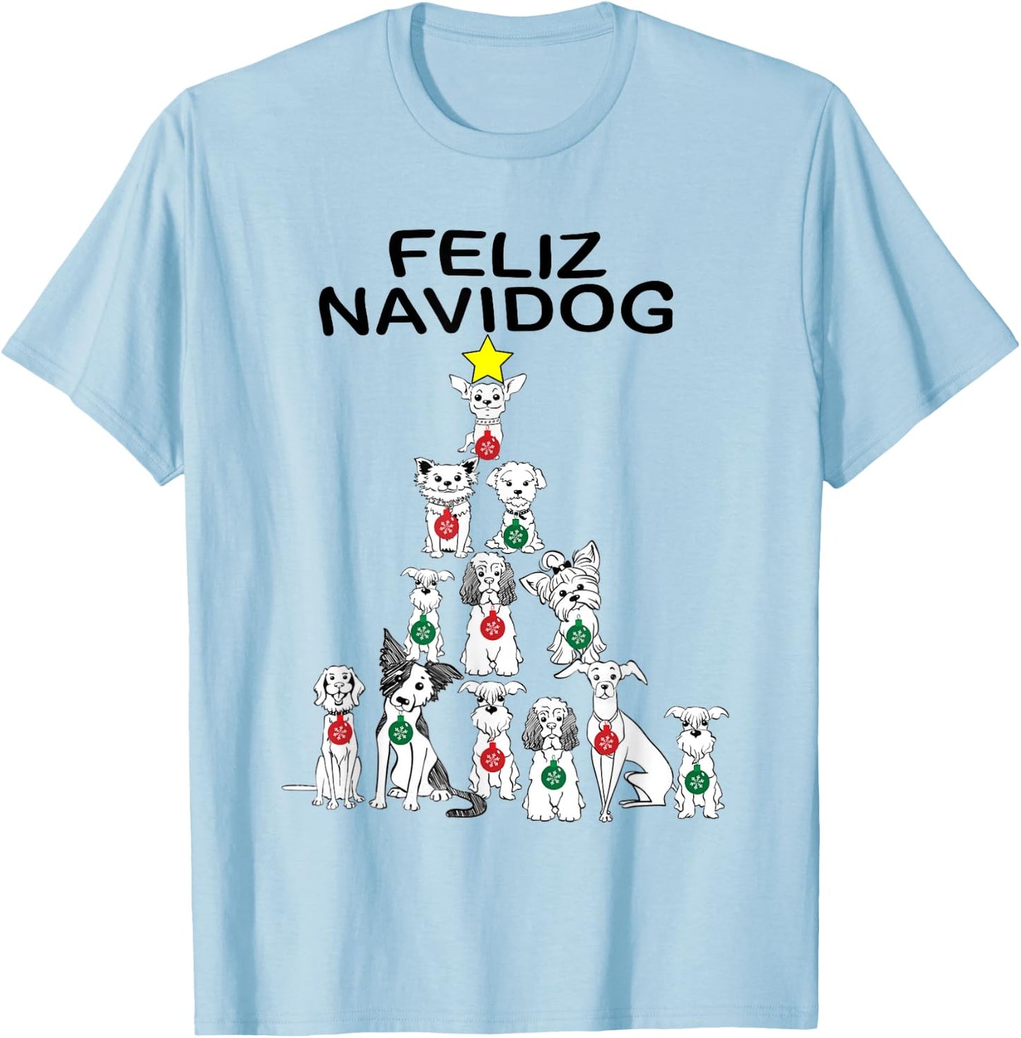 Feliz Navidog Funny Christmas Dog Cute Xmas Tree Dog Men Women Kids T-Shirt - T-Shirt | Light Blue