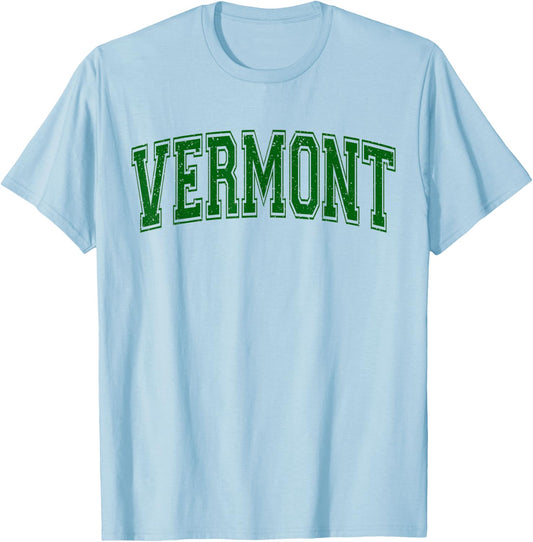 Vermont Varsity Style Text Flag Sports Athletic Jersey Style T-Shirt - T-Shirt | Light Blue
