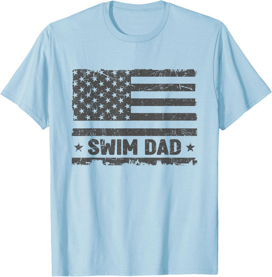 Vintage Swim Dad America US Flag Patriot Funny Gift T-Shirt - T-Shirt | Light Blue