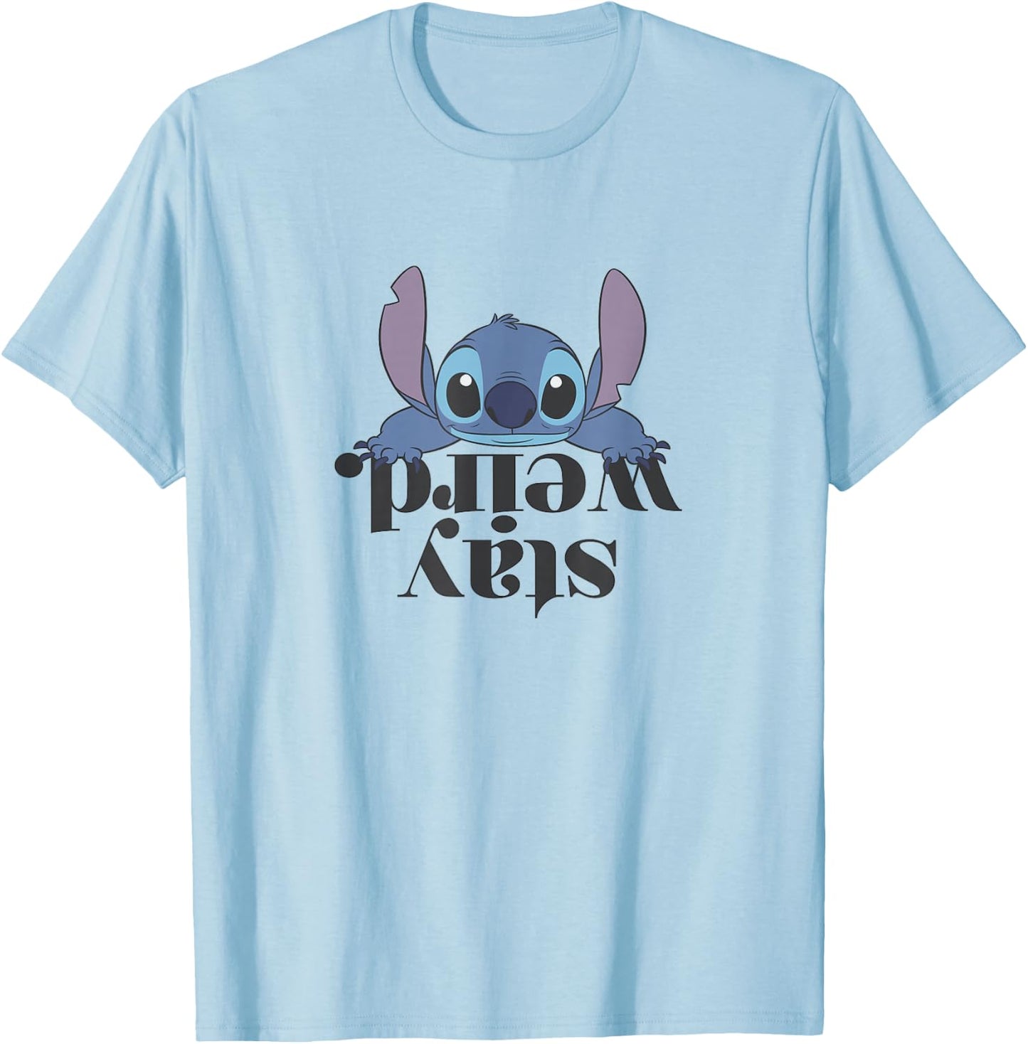 Disney Lilo & Stitch Stay Weird Upside Down Text Logo T-Shirt - T-Shirt | Light Blue