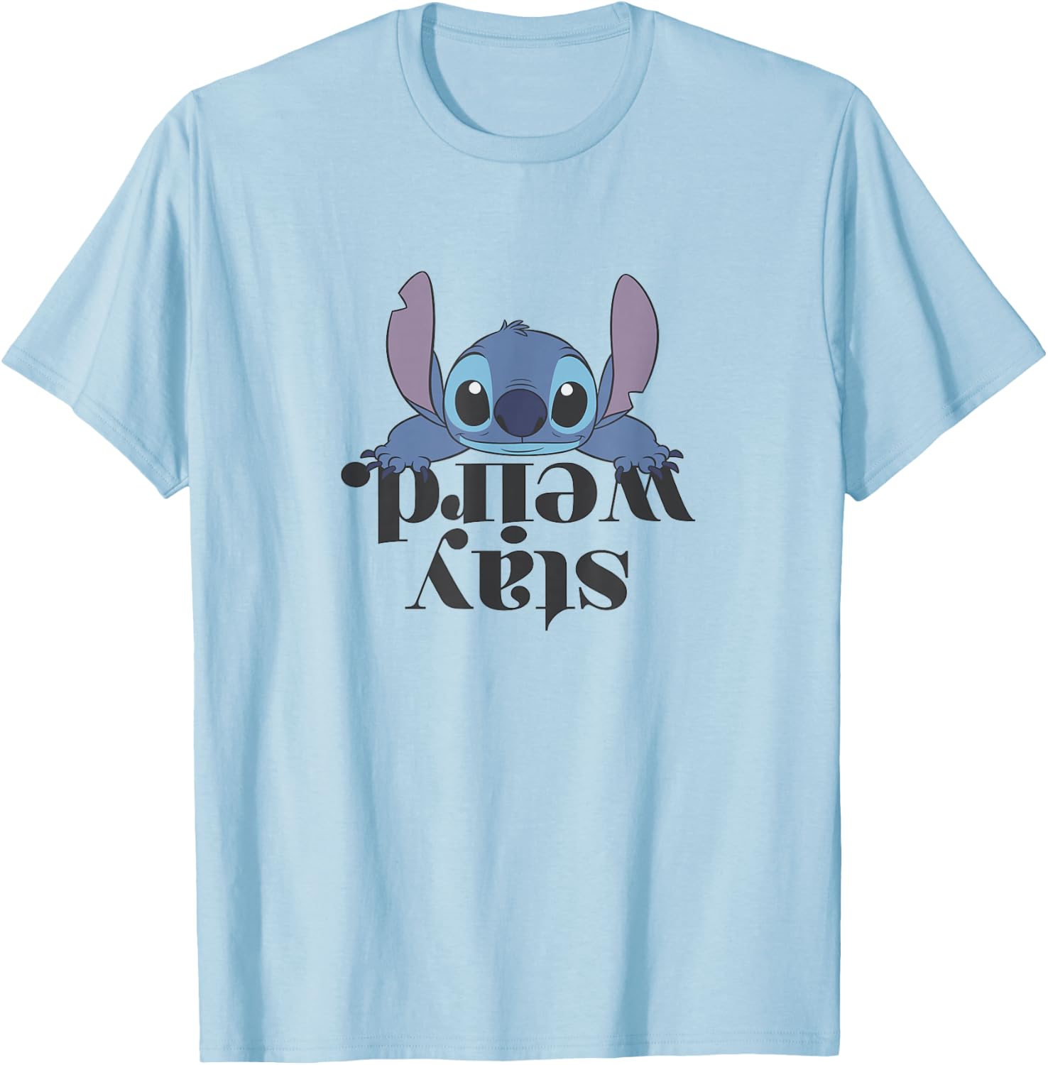 Disney Lilo & Stitch Stay Weird Upside Down Text Logo T-Shirt - T-Shirt | Light Blue