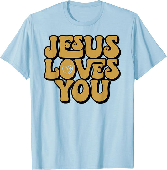 Jesus Loves You Retro Vintage Style Graphic Men T-Shirt - T-Shirt | Light Blue