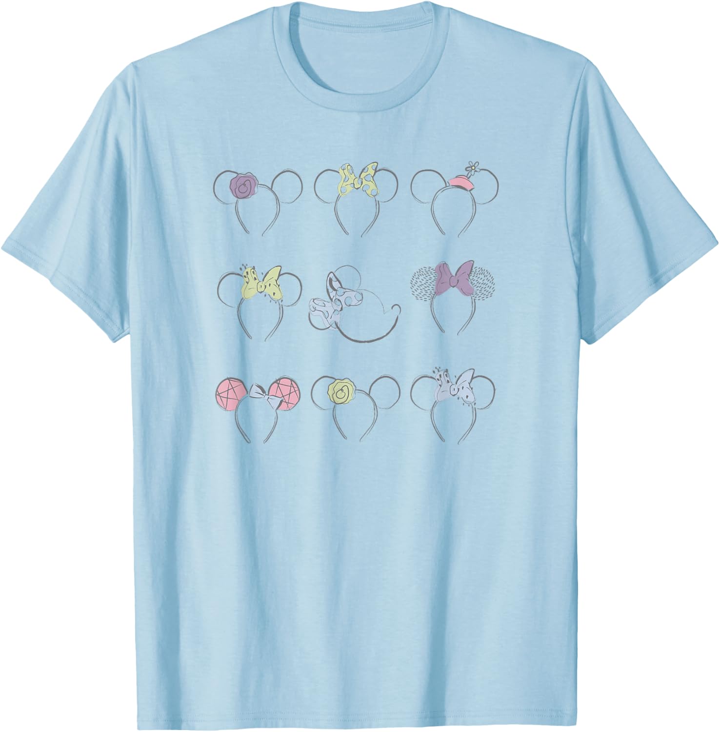 Disney Minnie Mouse Disneyland Headbands Ears Illustration T-Shirt - T-Shirt | Light Blue