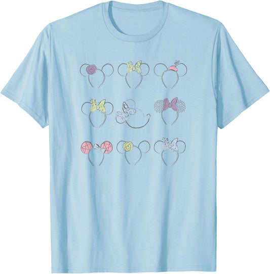 Disney Minnie Mouse Disneyland Headbands Ears Illustration T-Shirt - T-Shirt | Light Blue