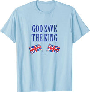 God Save The King with Union Jack flags, King Charles T-Shirt - T-Shirt | Light Blue