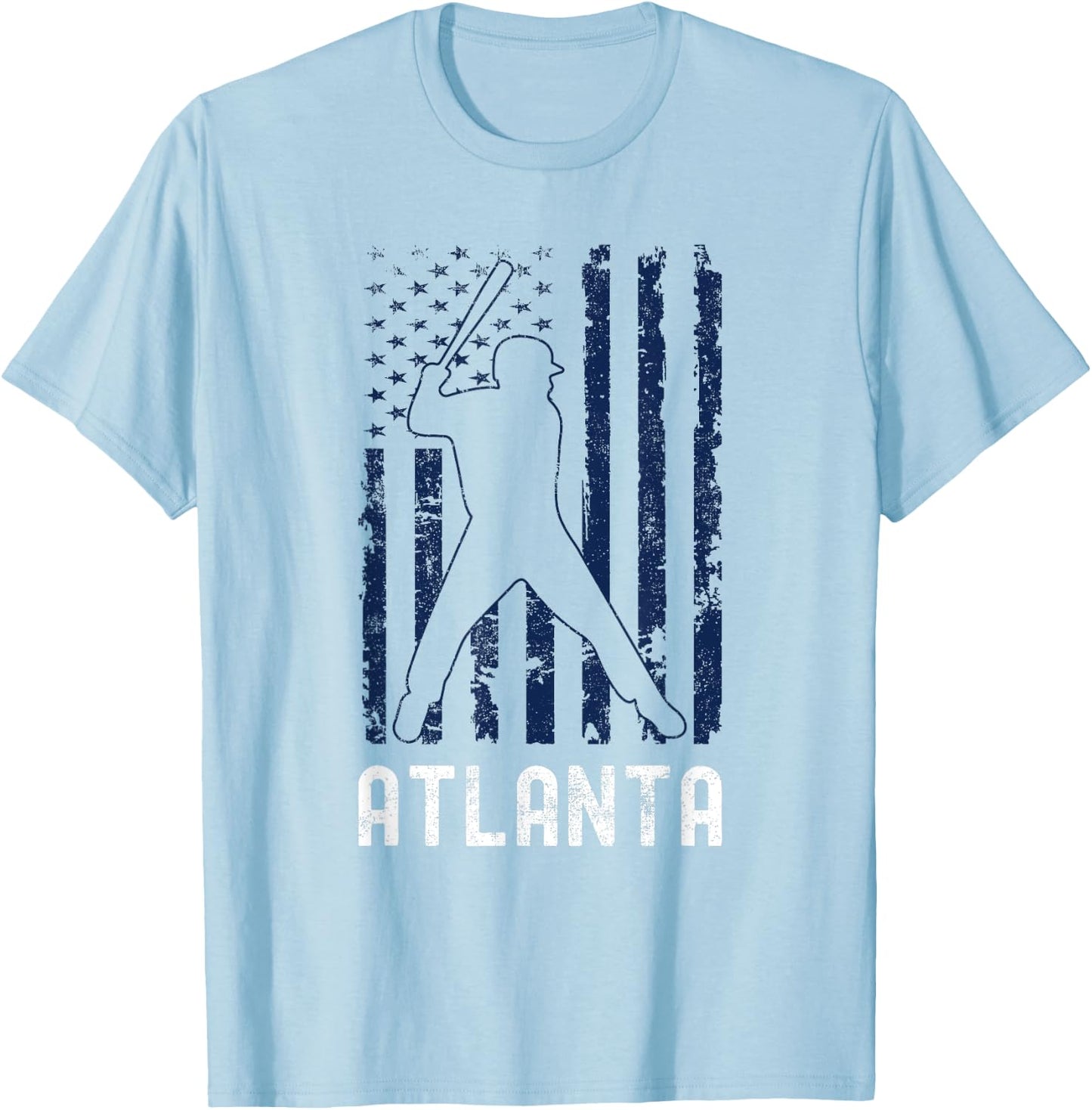 Atlanta American Flag Baseball Weathered T-Shirt - T-Shirt | Light Blue