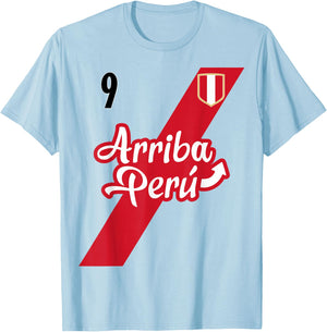 Retro Arriba Peru Soccer Jersey 9 Peruvian Futbol Gift T-Shirt - T-Shirt | Light Blue