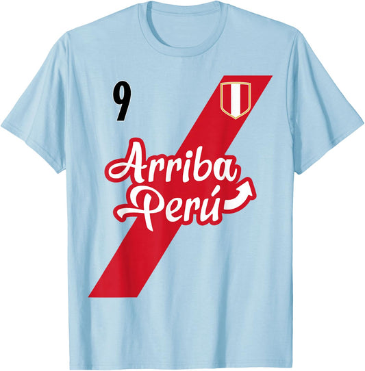 Retro Arriba Peru Soccer Jersey 9 Peruvian Futbol Gift T-Shirt - T-Shirt | Light Blue