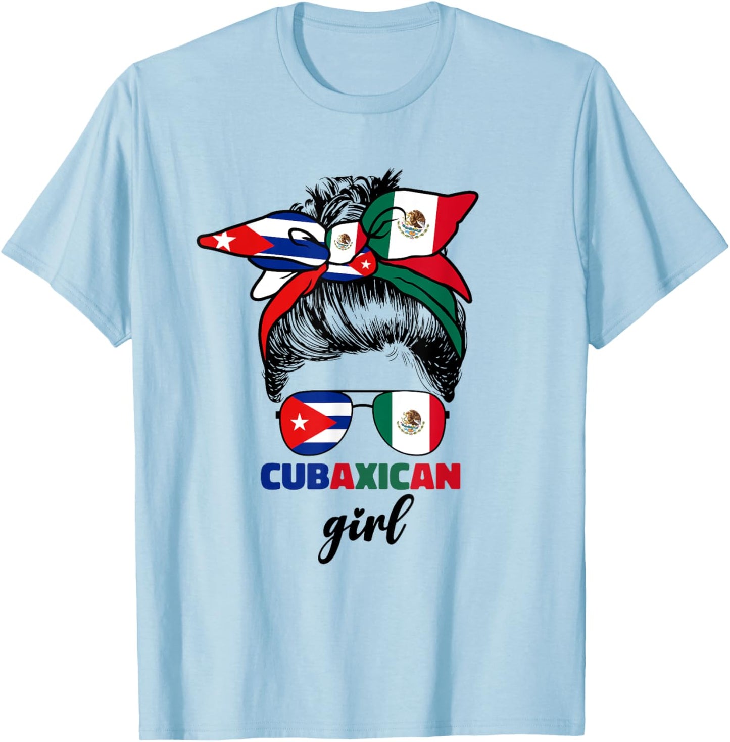 Half Mexican And Half Cuban Mexico Cuba Flag Girl T-Shirt - T-Shirt | Light Blue