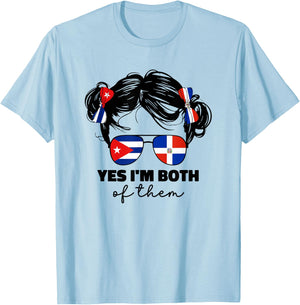 Half Dominican Republic And Cuban Cuba Flag Kids Girl Mix T-Shirt - T-Shirt | Light Blue