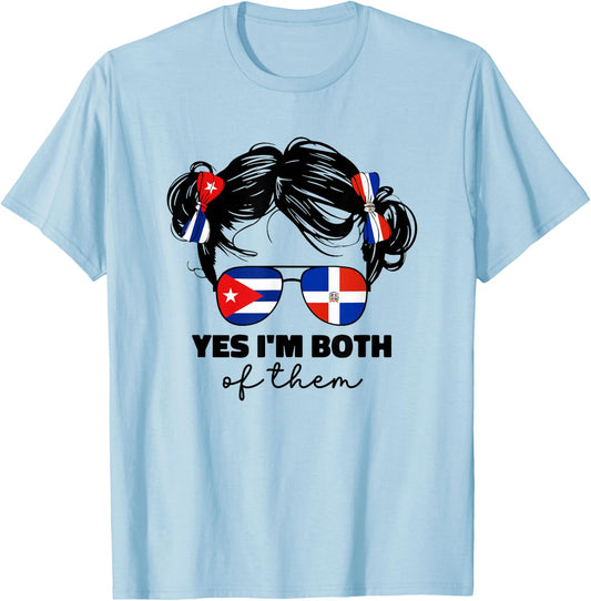 Half Dominican Republic And Cuban Cuba Flag Kids Girl Mix T-Shirt - T-Shirt | Light Blue