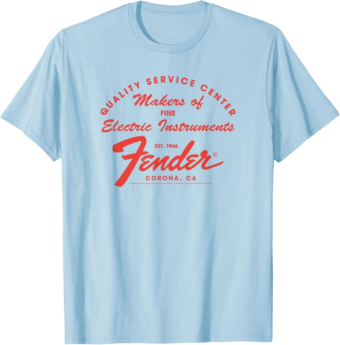 Fender Guitar Quality Service Centered Text T-Shirt - T-Shirt | Light Blue
