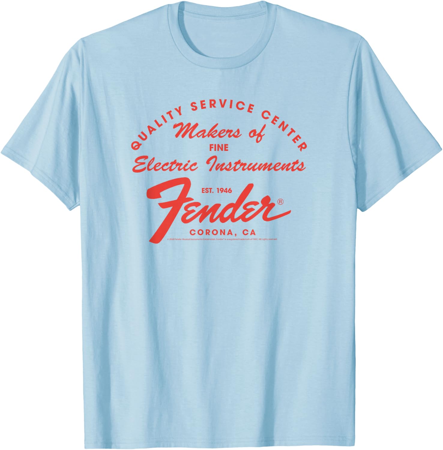Fender Guitar Quality Service Centered Text T-Shirt - T-Shirt | Light Blue