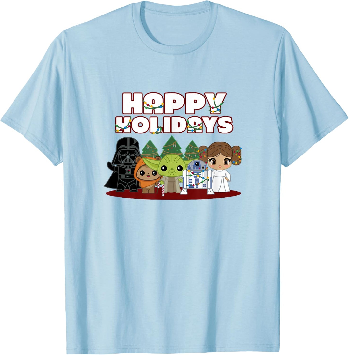 Star Wars Christmas Main Characters Happy Holidays Chibi T-Shirt - T-Shirt | Light Blue