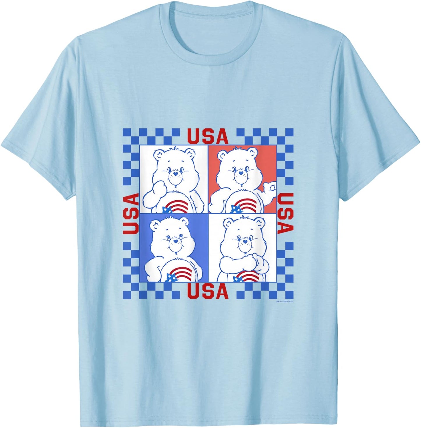 Care Bears 4th Of July USA Vintage Checkerboard Box Up T-Shirt - T-Shirt | Light Blue
