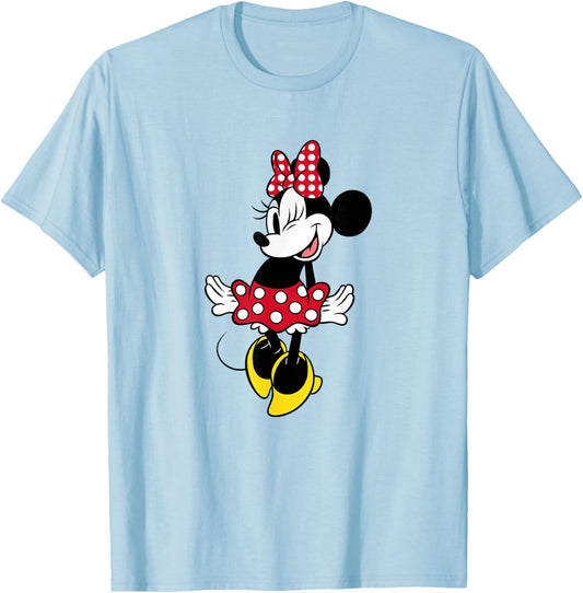 Disney Minnie Mouse Vintage Sweetie Red Polka Dot Wink Face T-Shirt - T-Shirt | Light Blue