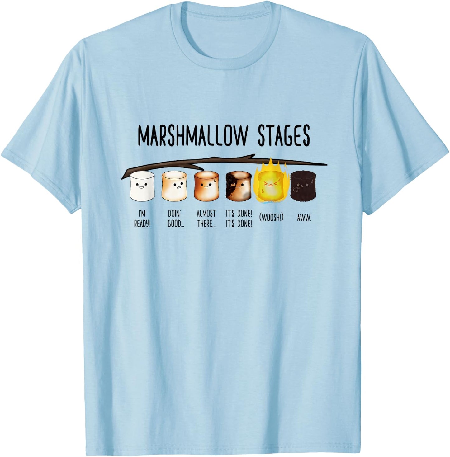 Marshmallow Stages - Kawaii Roasted Toasted Camping Mallows T-Shirt - T-Shirt | Light Blue