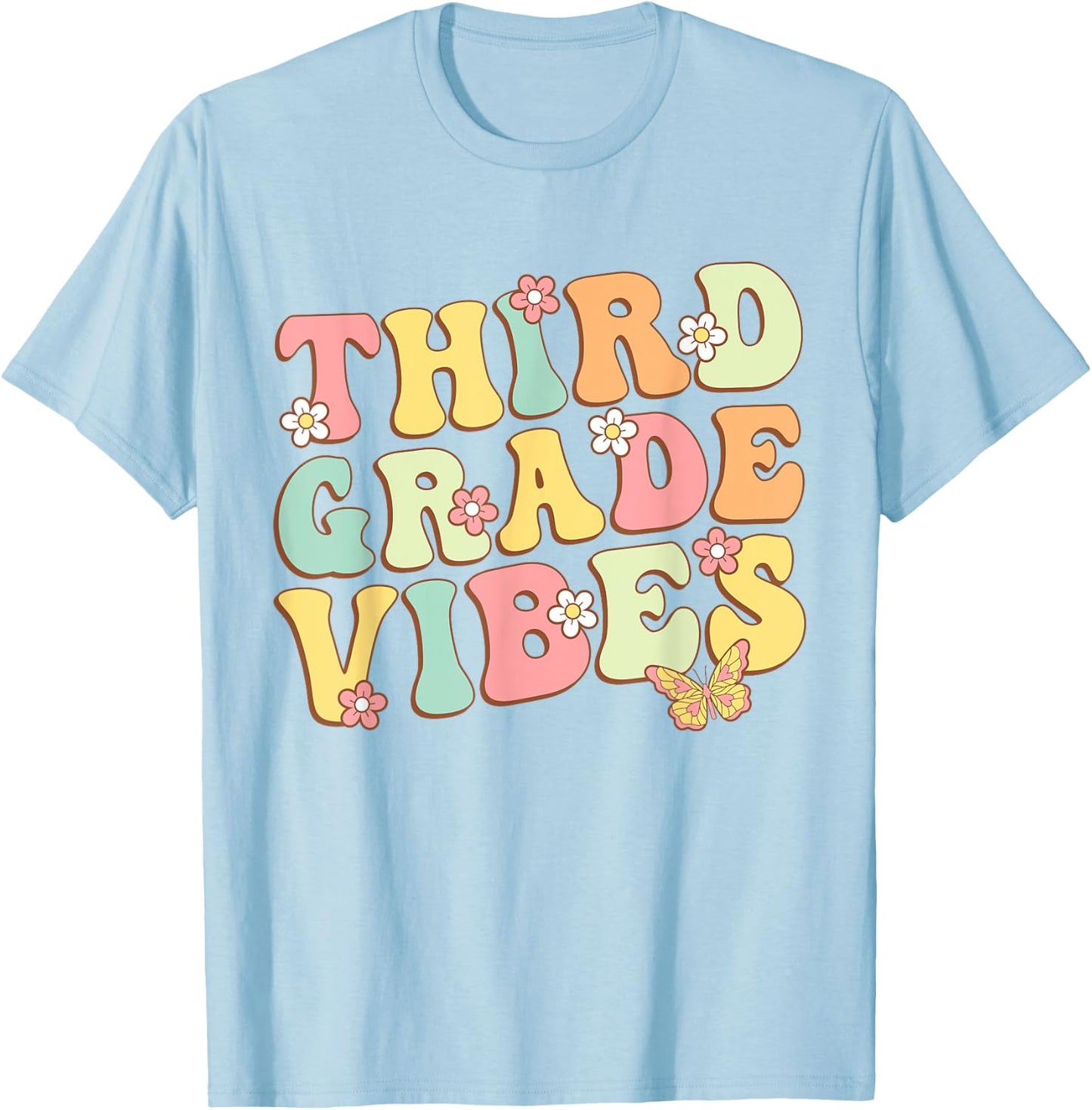 Third Grade Vibes Hello Team 3rd Grade Teacher Kids Retro T-Shirt - T-Shirt | Light Blue