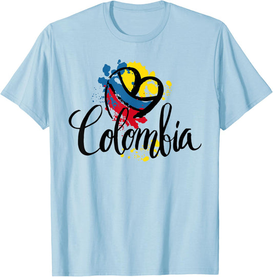 Beautiful I Love Colombia National Flag Colors Heart T-Shirt - T-Shirt | Light Blue