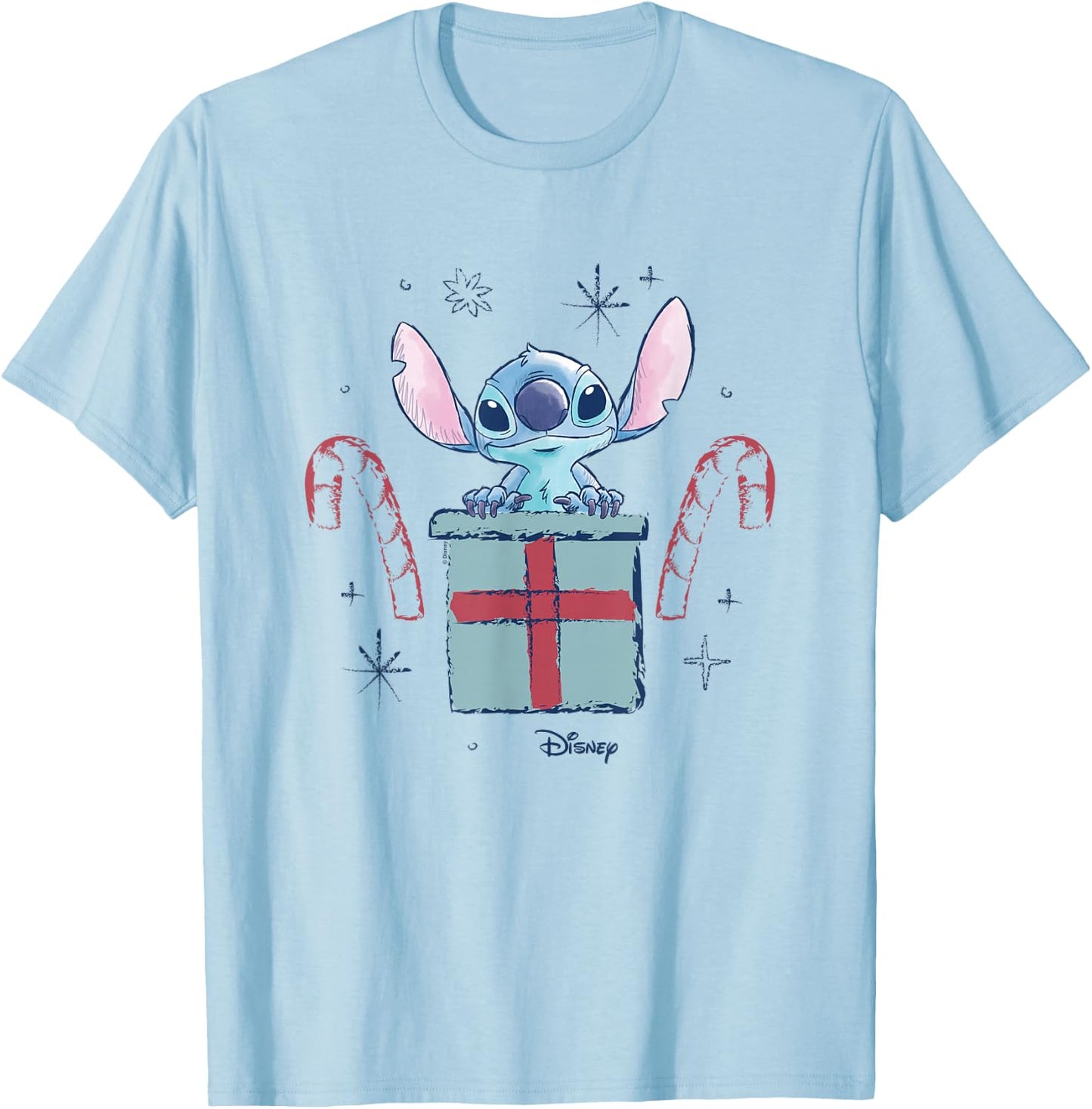 Lilo & Stitch - Christmas Stitch Candy Cane Gift T-Shirt - T-Shirt | Light Blue