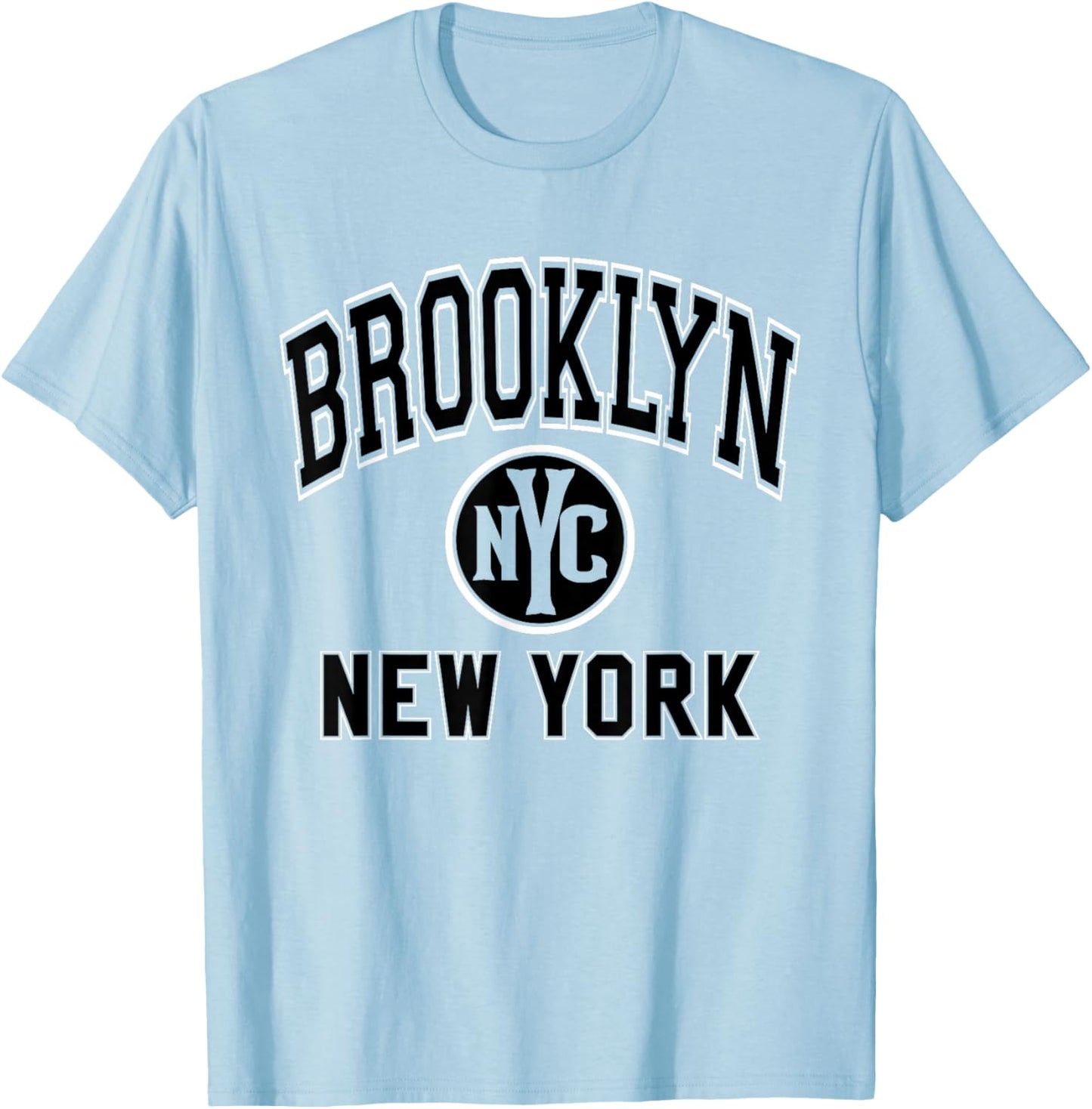 Brooklyn NYC New York Pink with Black Print T-Shirt - T-Shirt | Light Blue