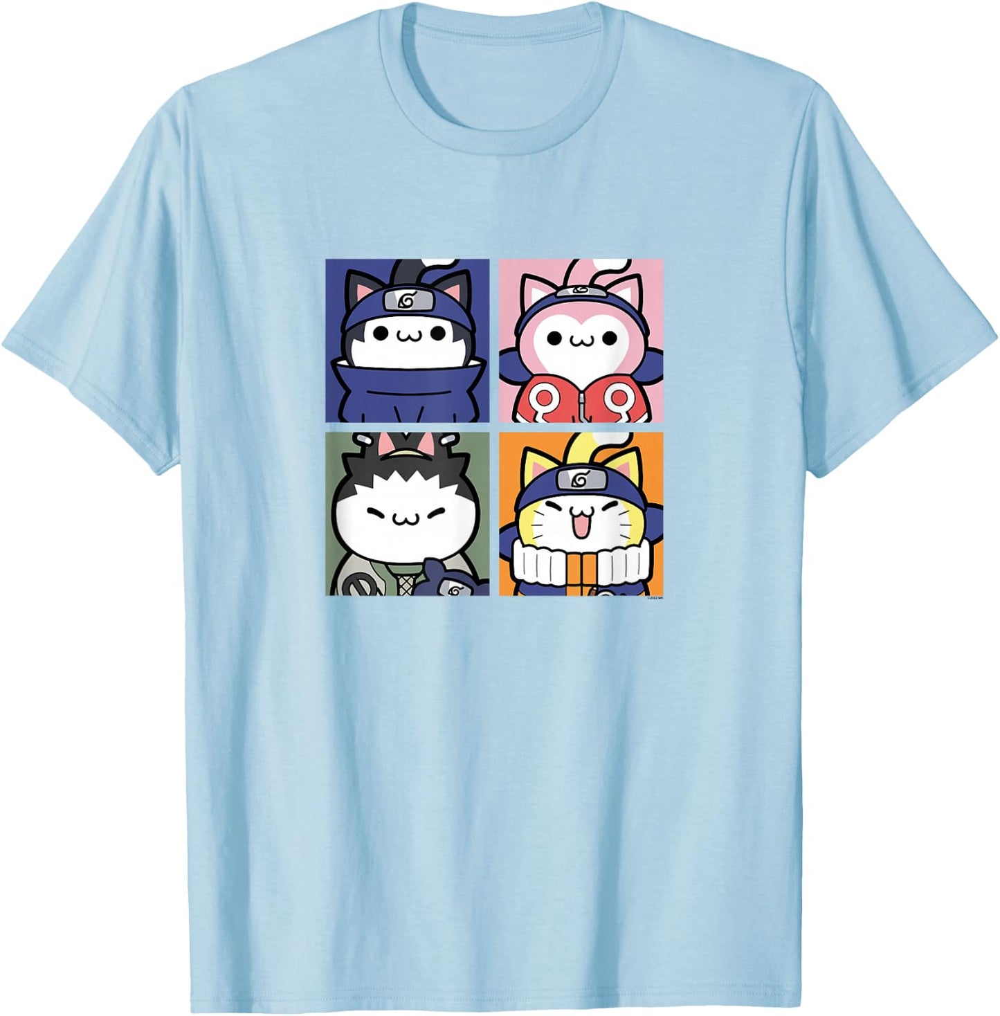 Nyaruto Sasuke Sakura Shikamaru Naruto Cats Group Shot Panel T-Shirt - T-Shirt | Light Blue