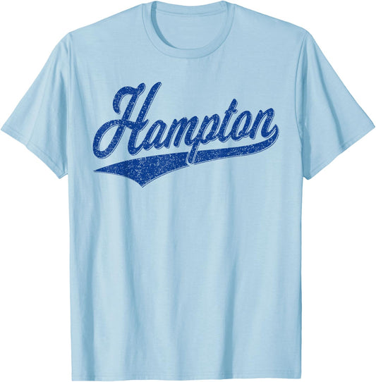 Hampton Virginia Varsity Script Classic Sports Jersey Style T-Shirt - T-Shirt | Light Blue