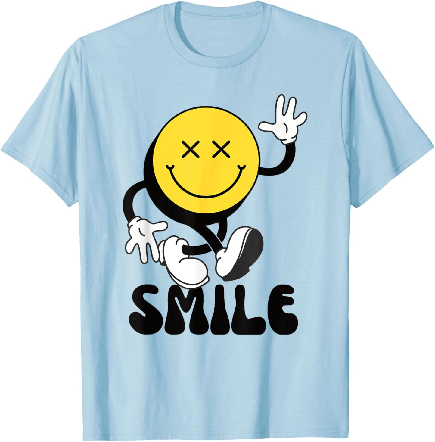 70s Yellow Smile Face Shirt Cute Happy Peace Smiling Face T-Shirt - T-Shirt | Light Blue