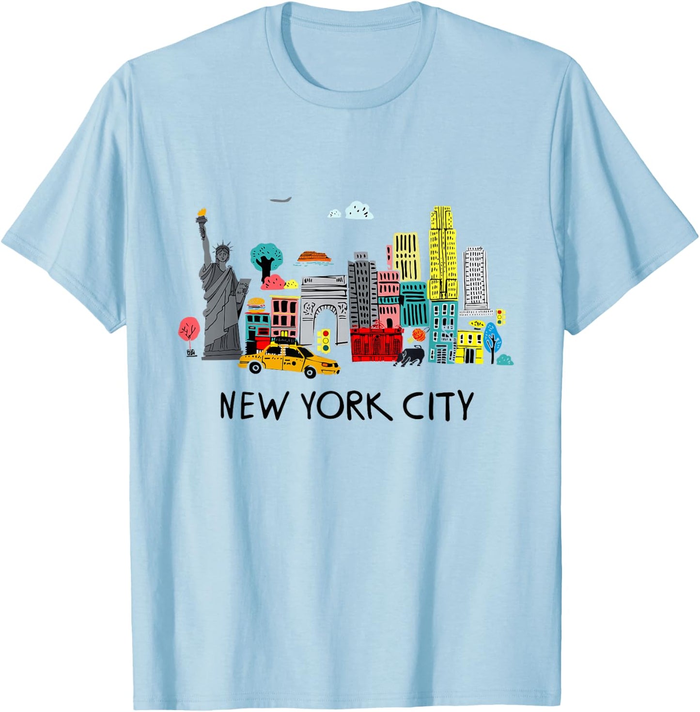 Cool New York City Sketch Drawing Art Illustration Graphic T-Shirt - T-Shirt | Light Blue