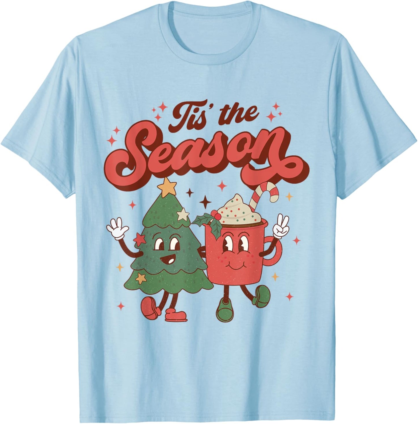 Tis The Season Retro Christmas 70s 80s Vintage Groovy Cute T-Shirt - T-Shirt | Light Blue