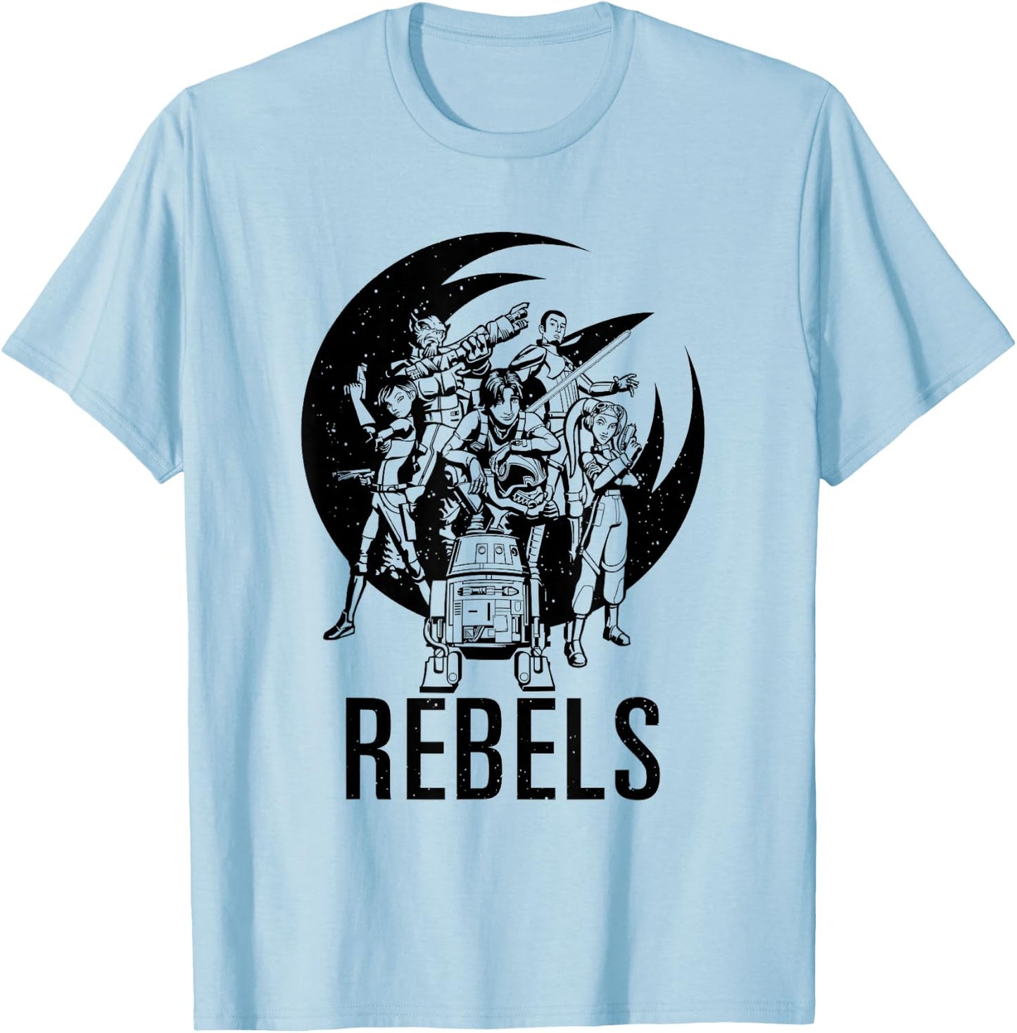 Star Wars Rebels Main Heroes Black & White Group Shot T-Shirt - T-Shirt | Light Blue