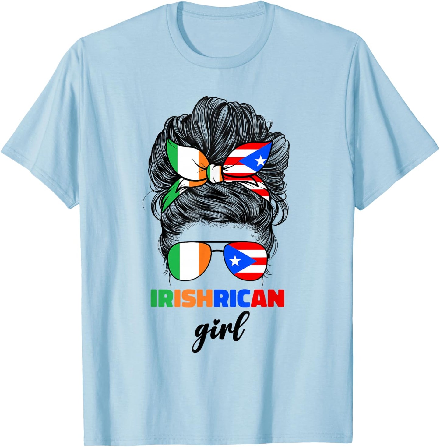 Half Irish And Puerto Rican Rico Ireland Flag Girl T-Shirt - T-Shirt | Light Blue